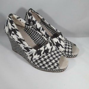 Toms Houndstooth Peep Toe Wedges High Heel Womens